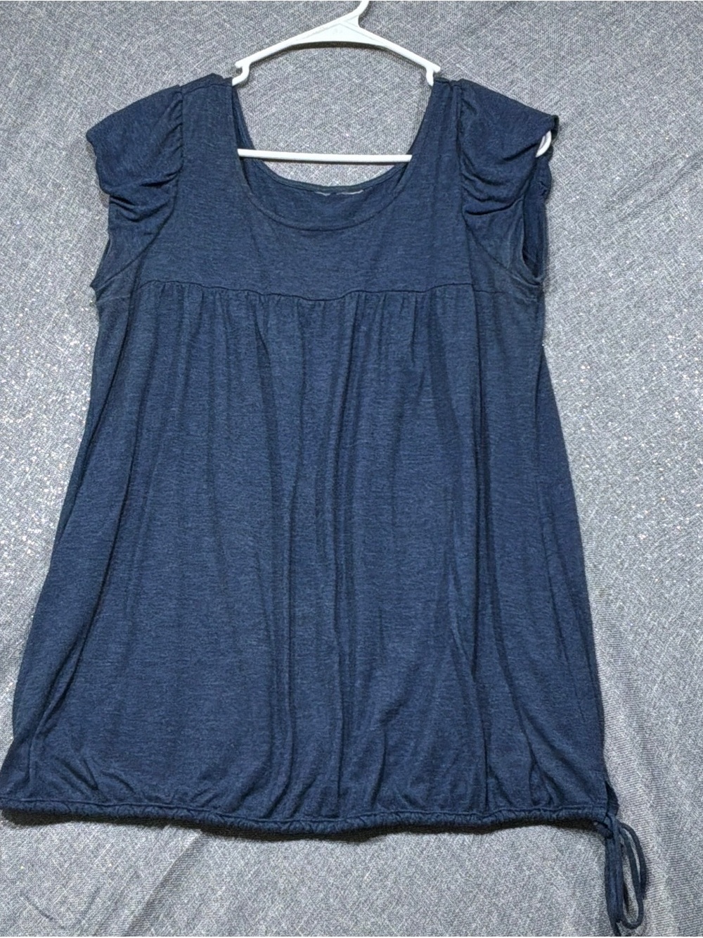 Amazon Essentials Navy Scoop Neck Short Sleeve Tunic with Drawstring Hem